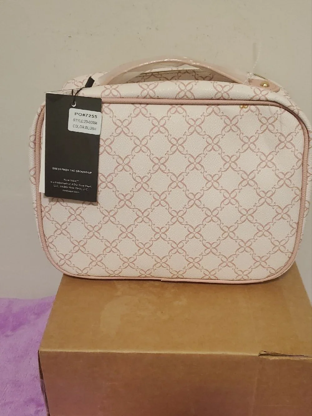 Nine West Blush Pink Logo-Print Cosmetic Case